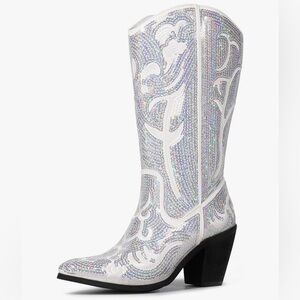 White Sequin Cowboy Boots